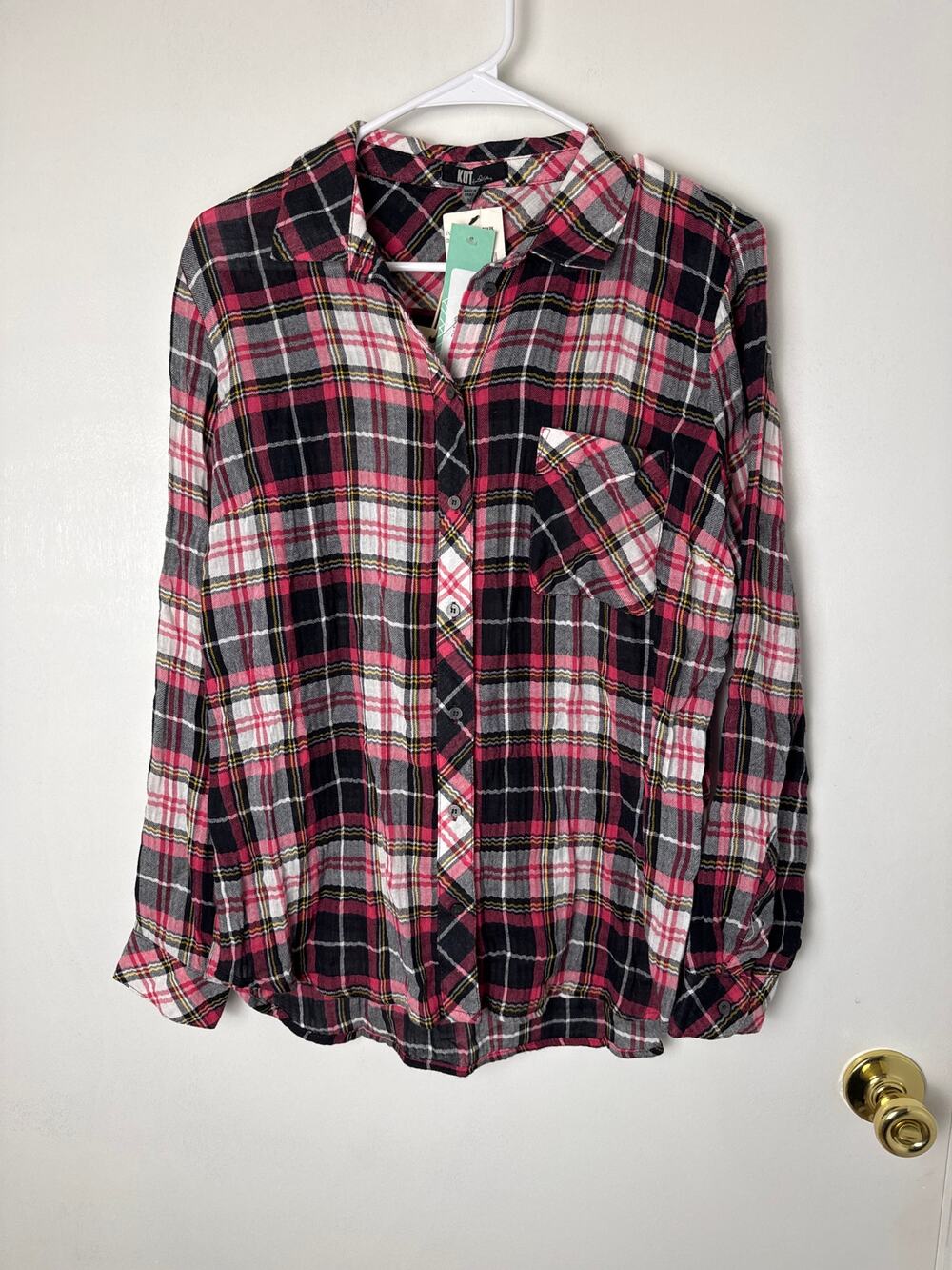 Kut from the Kloth Women’s M Red Black Plaid Button Shirt NWT